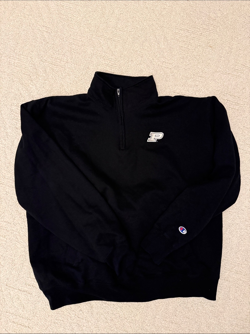Champion Black 1/4 Zip Pullover with Embroidered Purdue Logo, 2XL